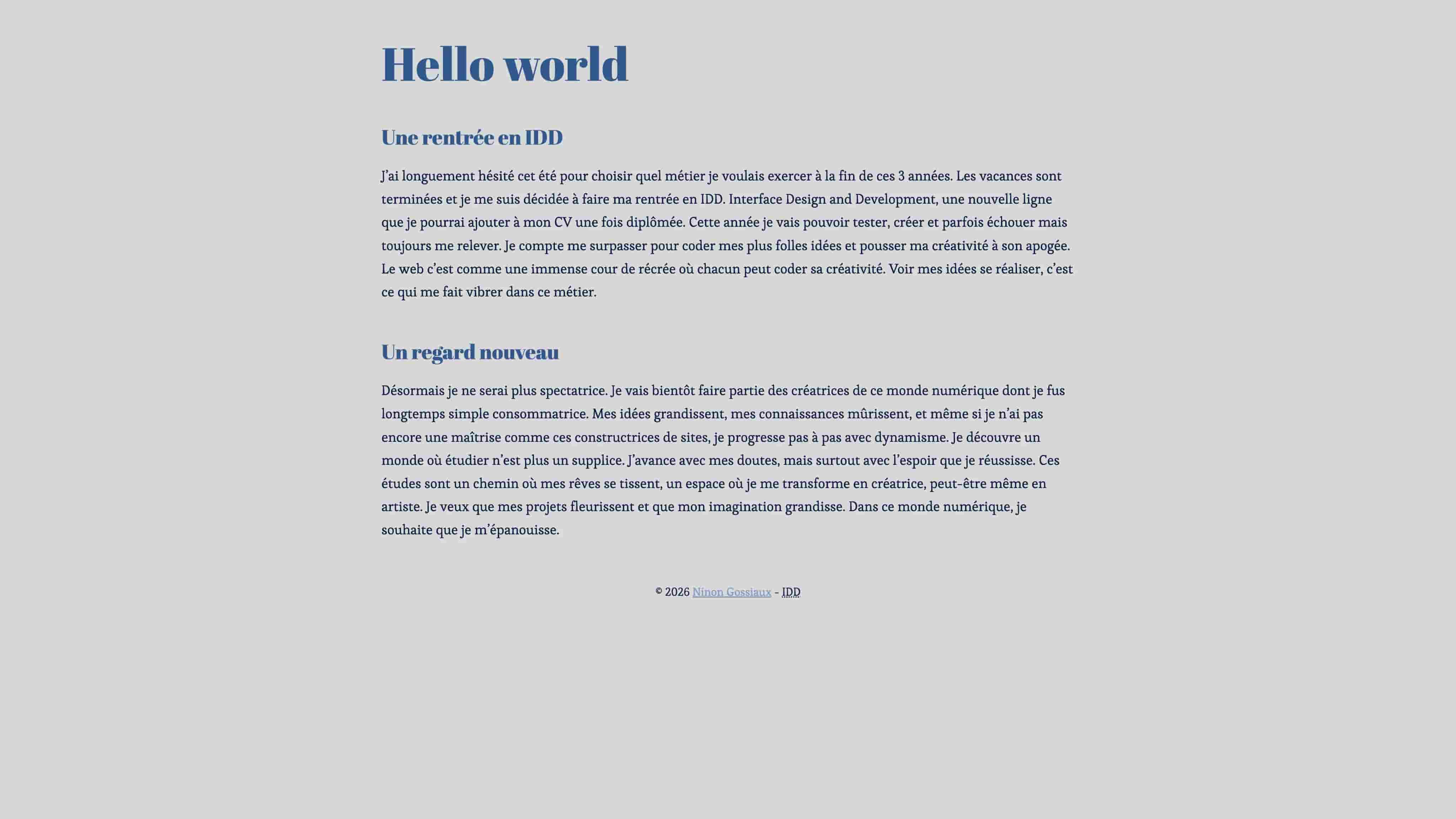 Capture d'écran de la page d'accueil du projet Hello World