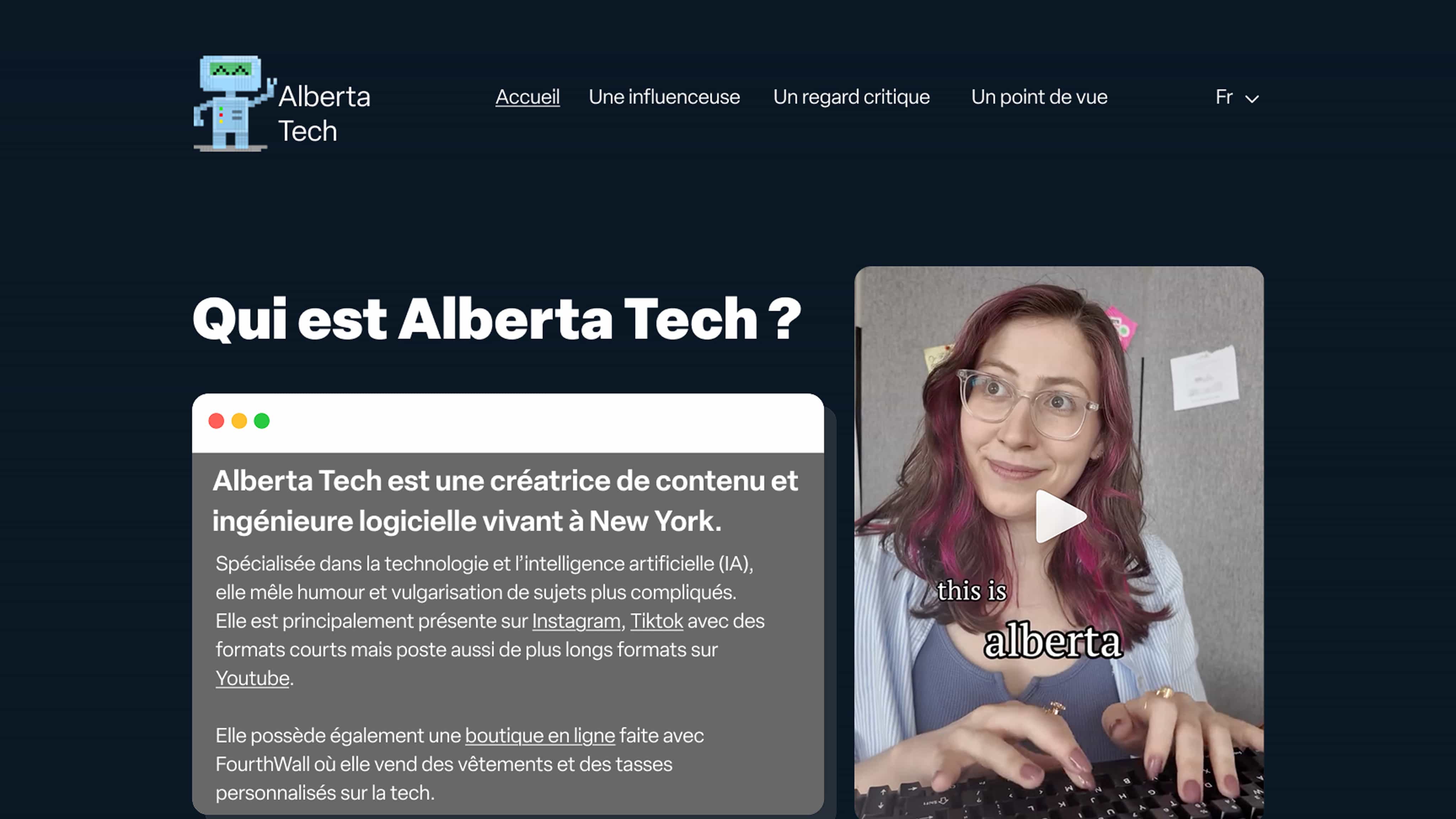 Capture d'écran d'une des pages du projet Janus