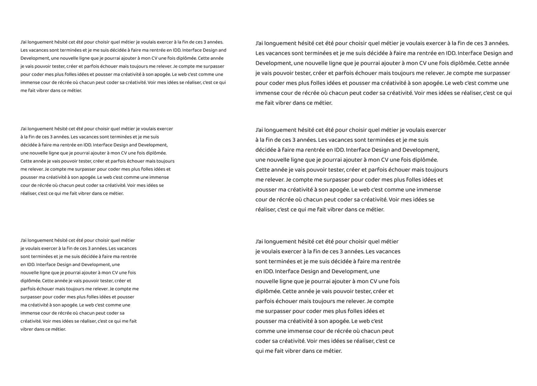 exemple de plusieurs essais de couleur de texte dans Figma