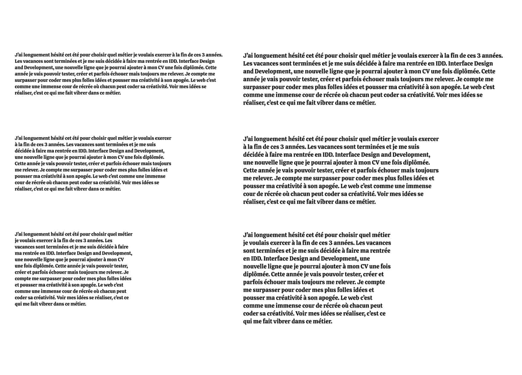 exemple de plusieurs essais de couleur de texte dans Figma