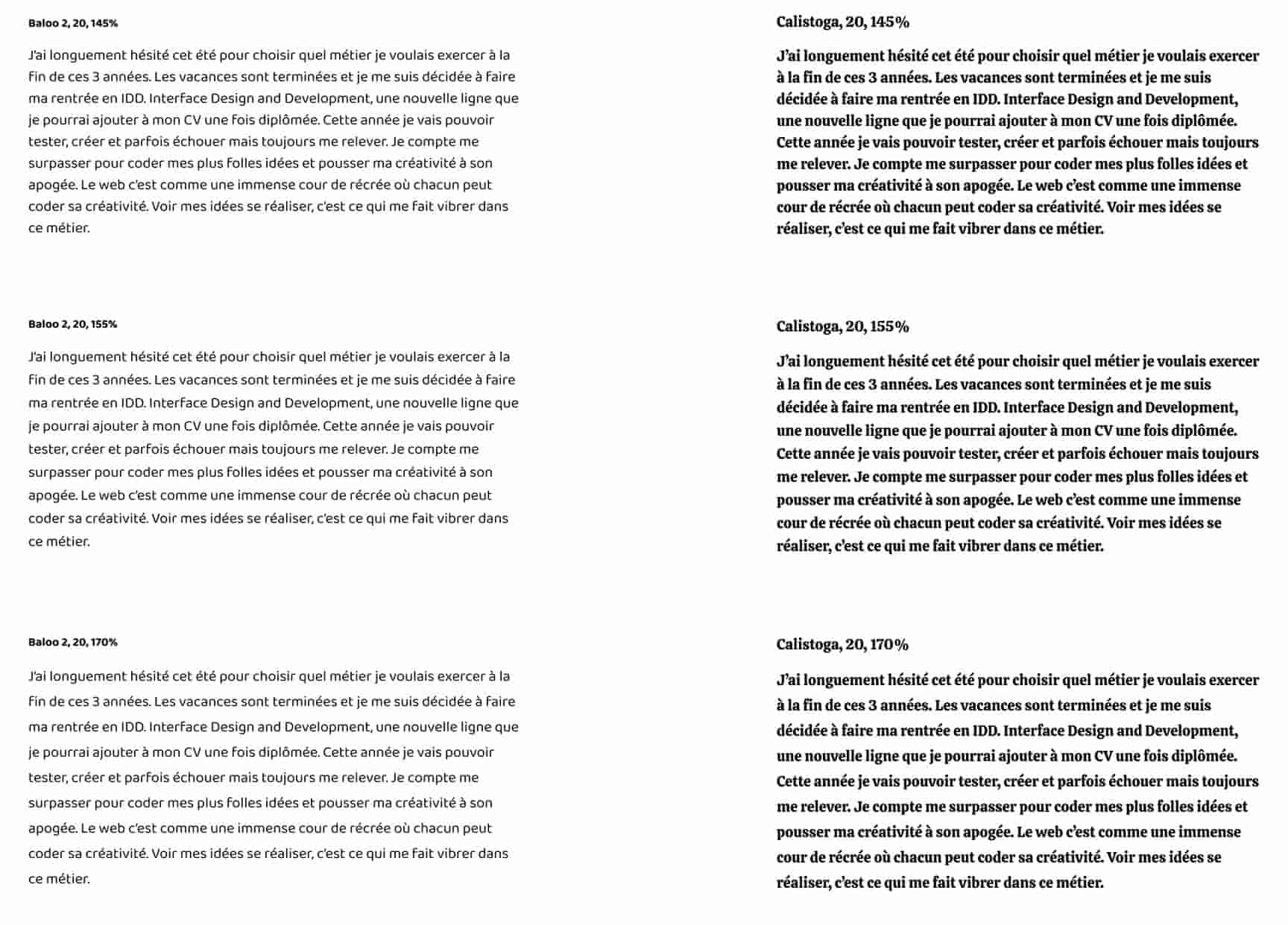 exemple de plusieurs essais de couleur de texte dans Figma