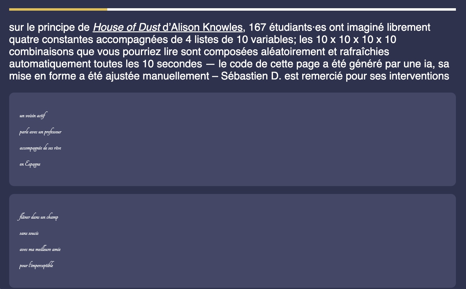 capture d'écran du premier exercice des phrases