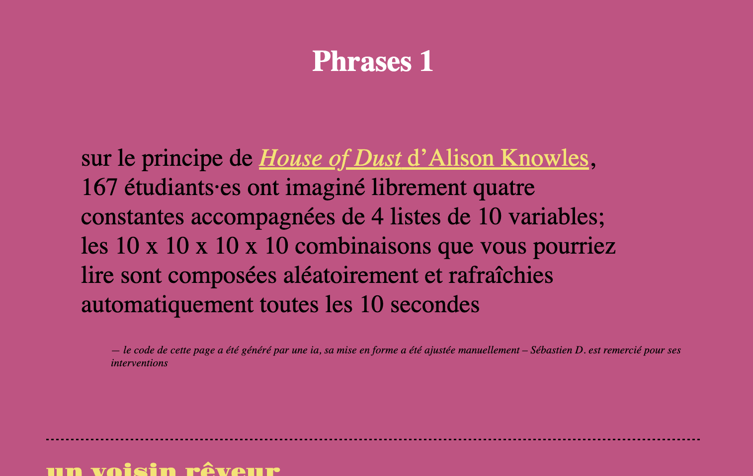 capture d'écran du premier exercice des phrases