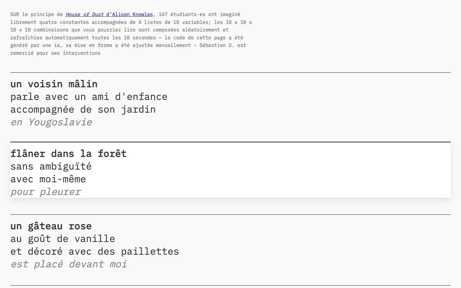 capture d'écran du premier exercice des phrases