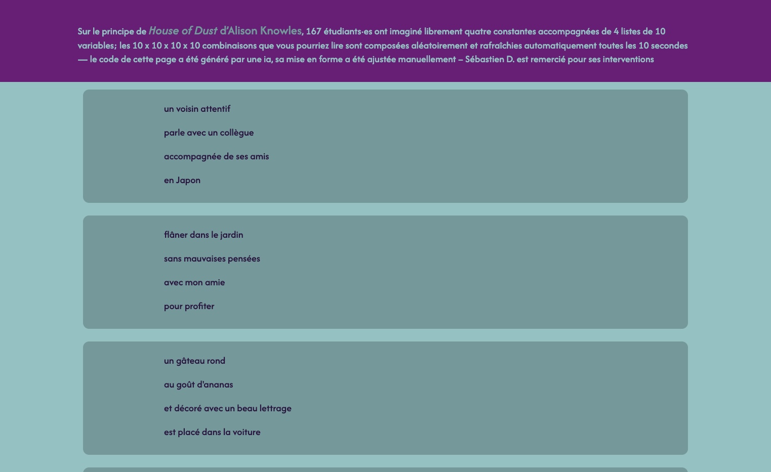 capture d'écran du premier exercice des phrases
