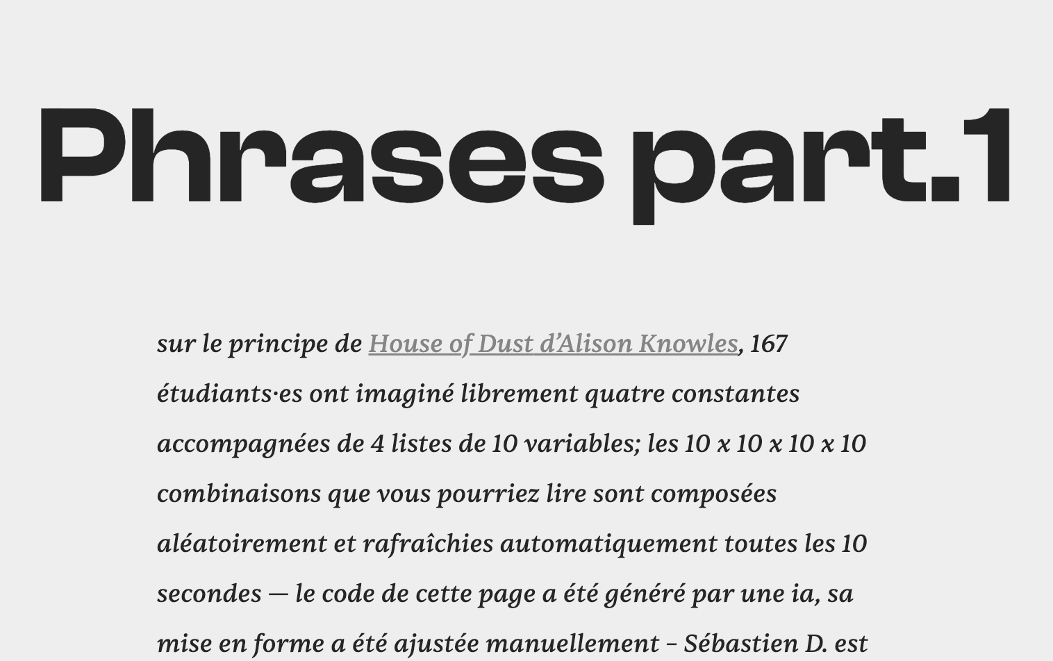 capture d'écran du premier exercice des phrases