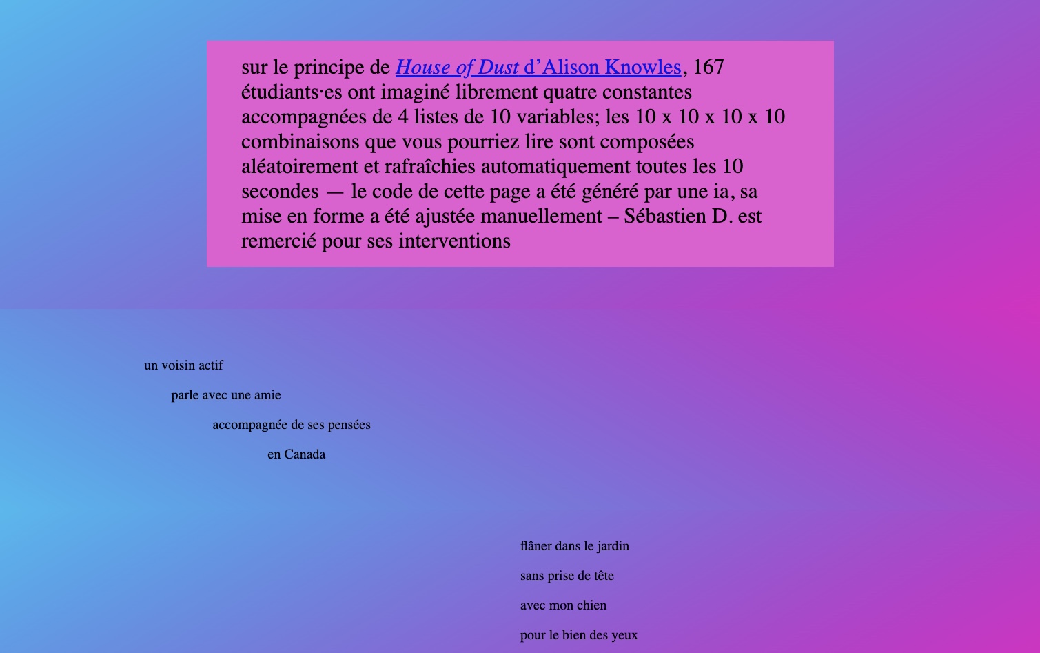 capture d'écran du premier exercice des phrases