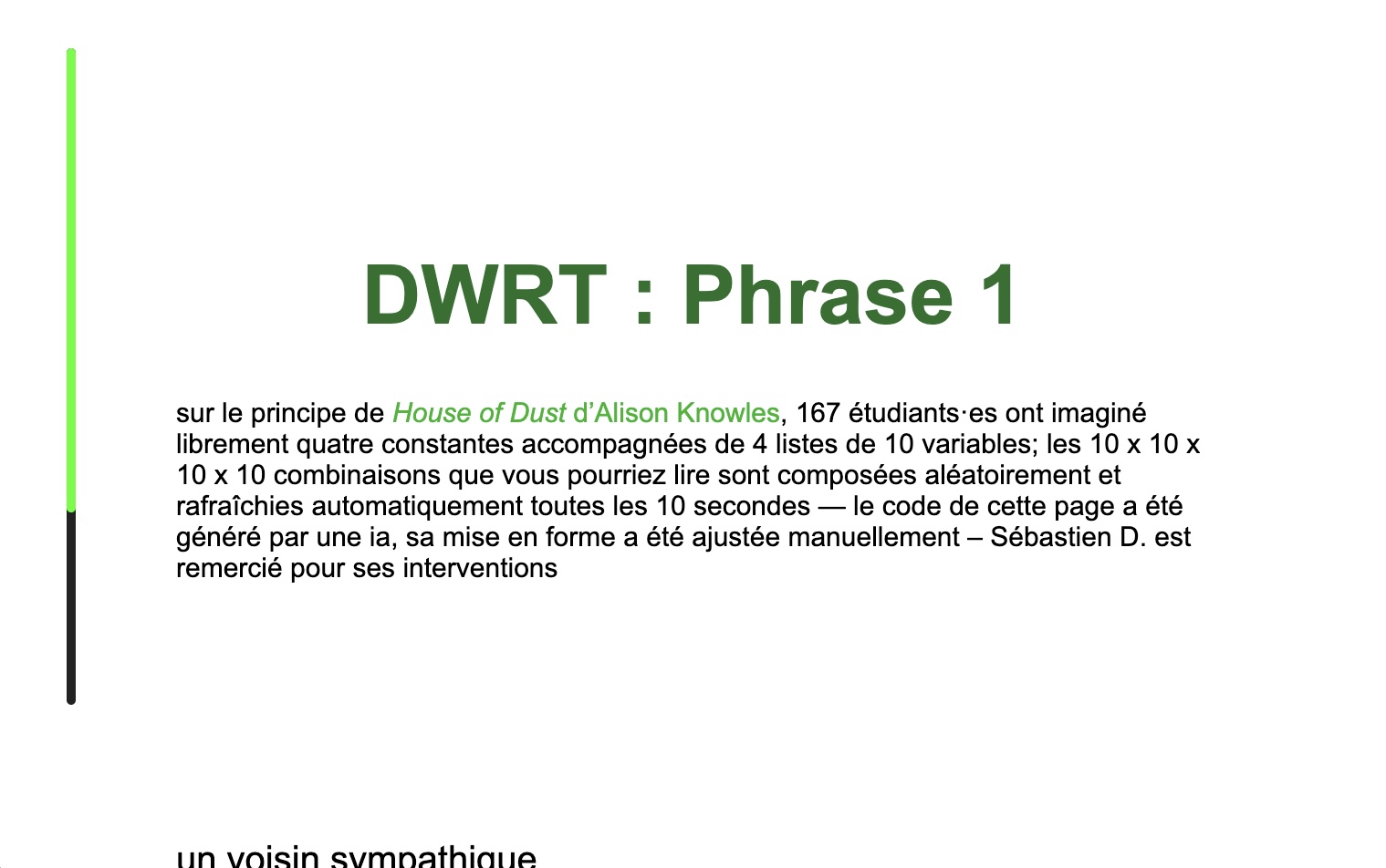 capture d'écran du premier exercice des phrases