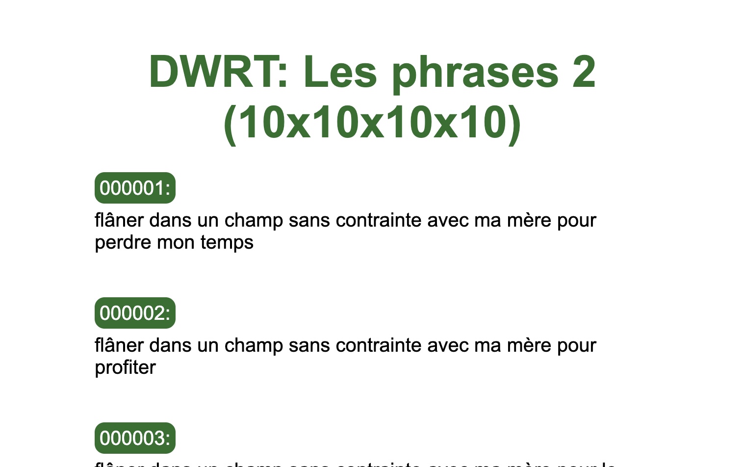 capture d'écran du deuxième exercice des phrases