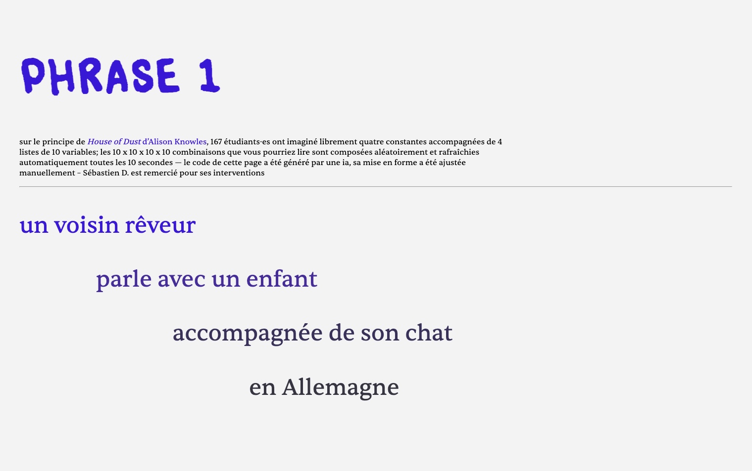 capture d'écran du premier exercice des phrases
