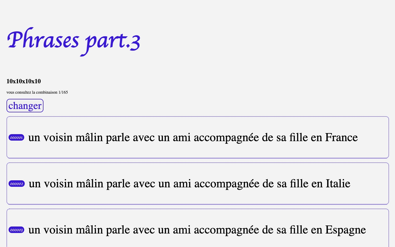 capture d'écran du troisième exercice des phrases