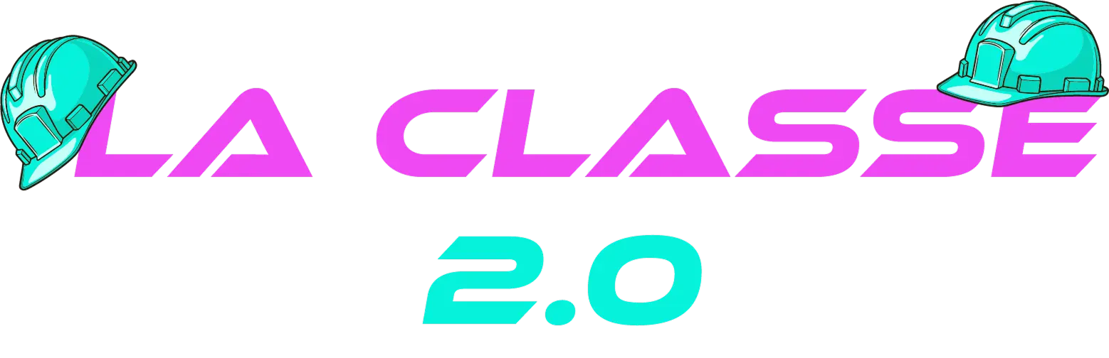 logo: le nom du projet (La classe 2.0) et 2 casques bleus posés sur le texte