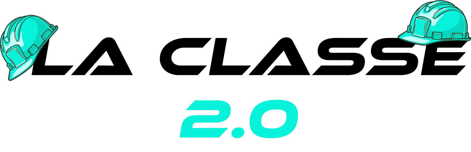 logo: le nom du projet (La classe 2.0) et 2 casques bleus posés sur le texte